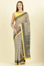 Olive Green Ajrakh Block Printed Cotton Saree