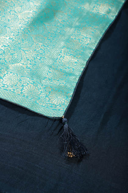 Turquoise Banarasi Silk Zari Floral Zaal Woven Saree