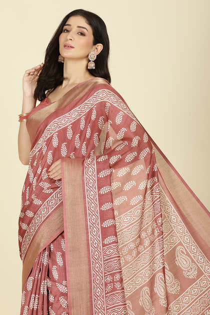 Light Maroon Cotton Silk Boota Printed And Zari Woven Saree