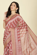 Light Maroon Cotton Silk Boota Printed And Zari Woven Saree