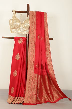 Red Satin Woven Saree