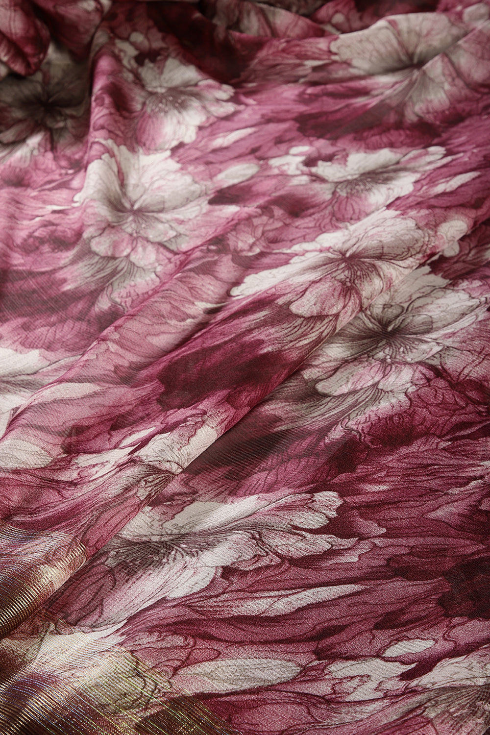 Wine Color Chiffon Floral Printed Saree