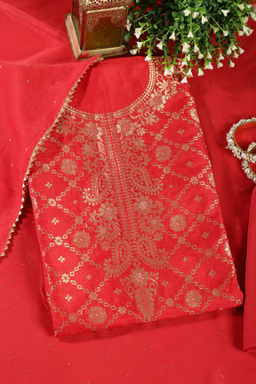 Res Silk Banarsi Zari Woven Unstitched Suit Fabric