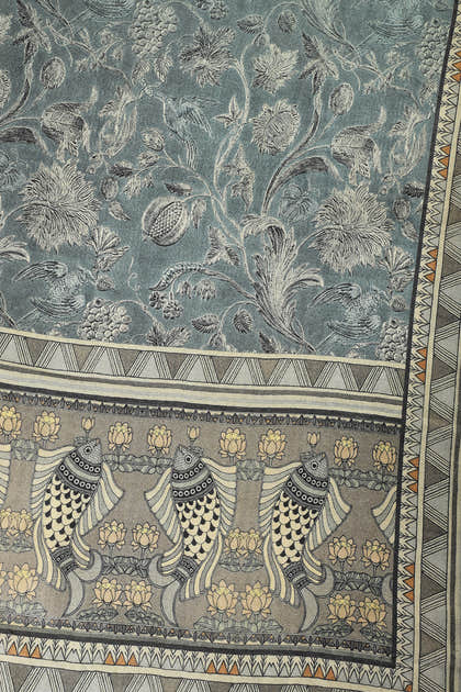 Blue Floral Printed Spun Unstitched Suit Material