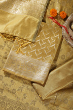 Mustard Colour Zari Woven Silk Unstitched Suit Material