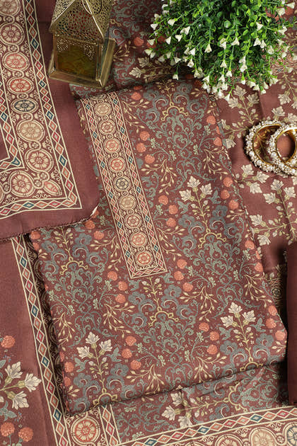 WIne Digital Printed Pashmina Unstitched Suit Fabric