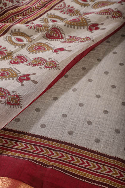 Grey Cotton Silk Printed Saree