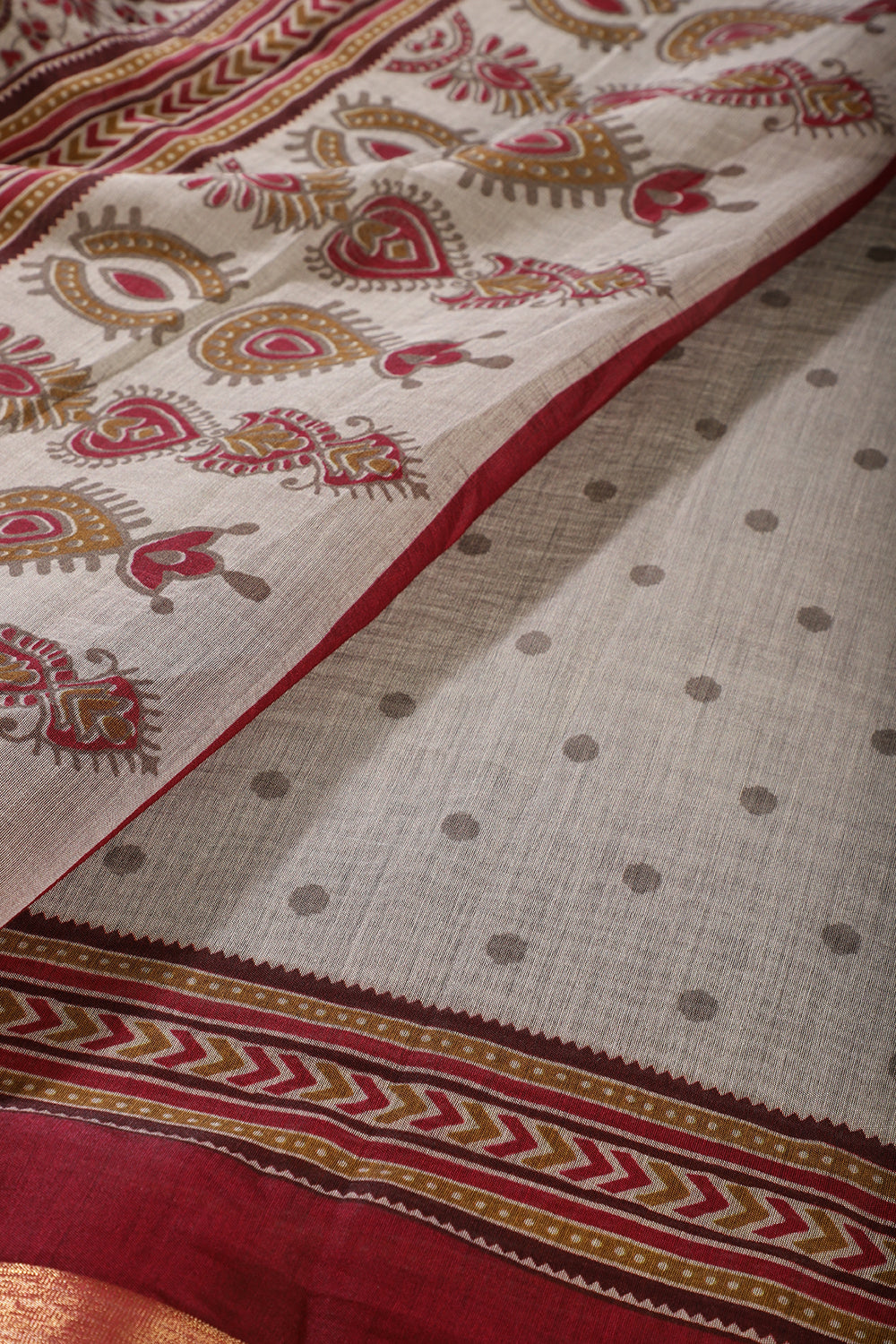 Grey Cotton Silk Printed Saree