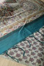 Teal Green Cotton Silk Madhubani Print Saree