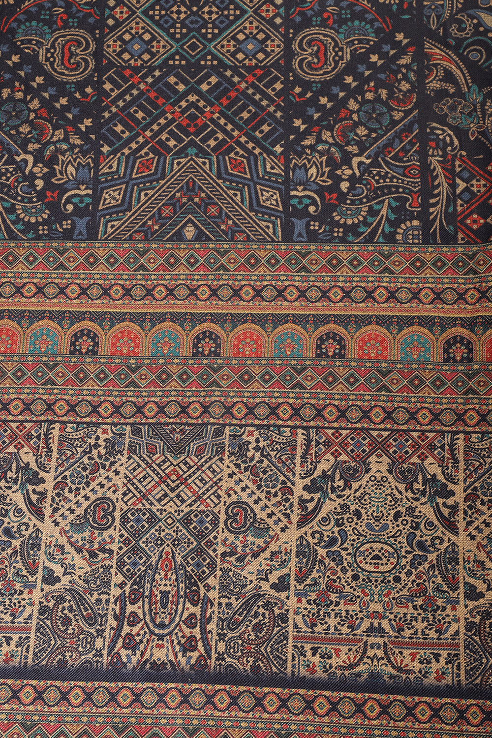 Navy Pashmina Digital Printed Unstitched Suit Material