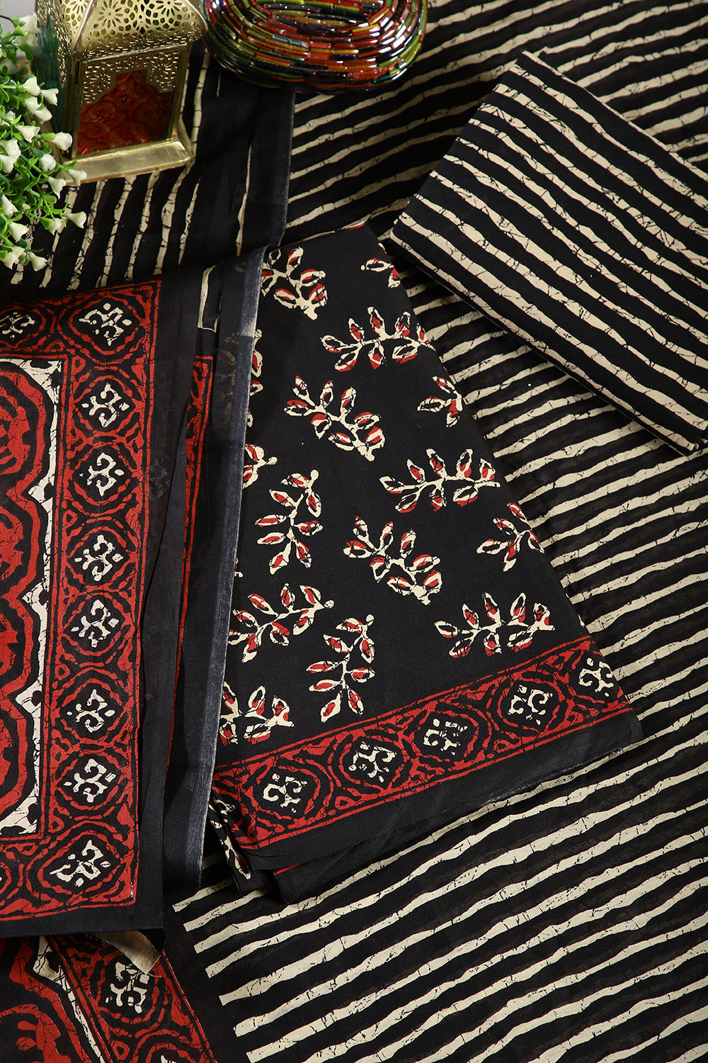 Black Color Cotton Printed Unstitched Suit