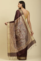 Wine Color Cotton Silk Madhubani Print Saree