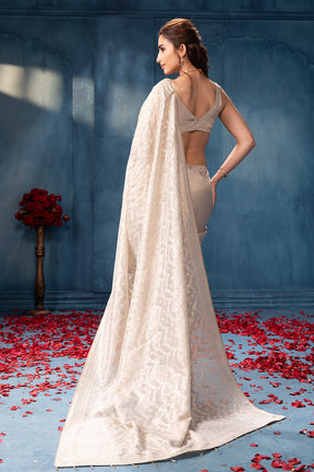 Silver Color Pure Metallic Tissue Resham & Sequins Embroidered Saree