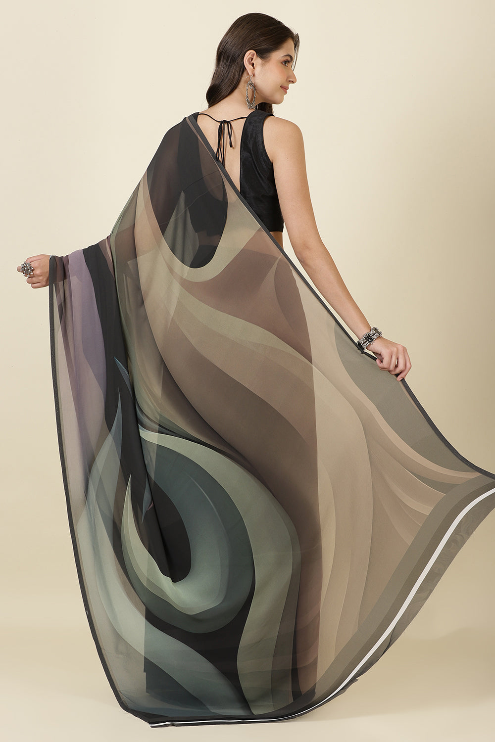 Grey Printed Georgette Saree