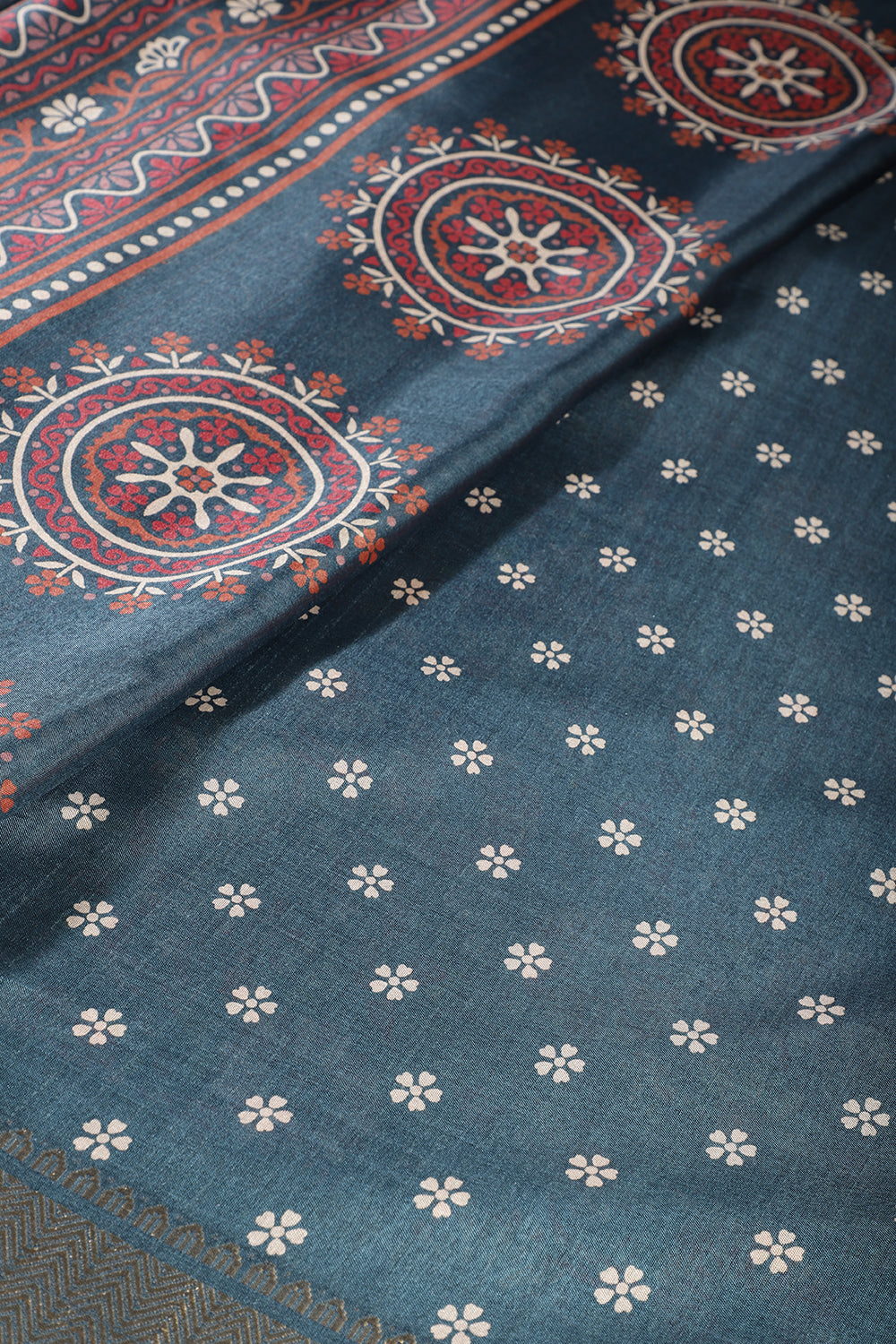 Blue Colour Floral Printed Cotton Silk Saree
