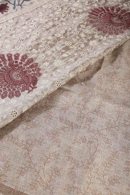 Beige Tussar Silk Printed Saree