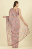 Light Brown Organza Floral Printed And Lace Work Saree