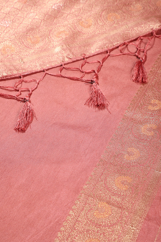 Dark Peach Colour Zari Woven South Silk Saree