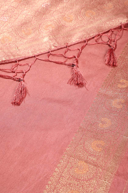Dark Peach Colour Zari Woven South Silk Saree
