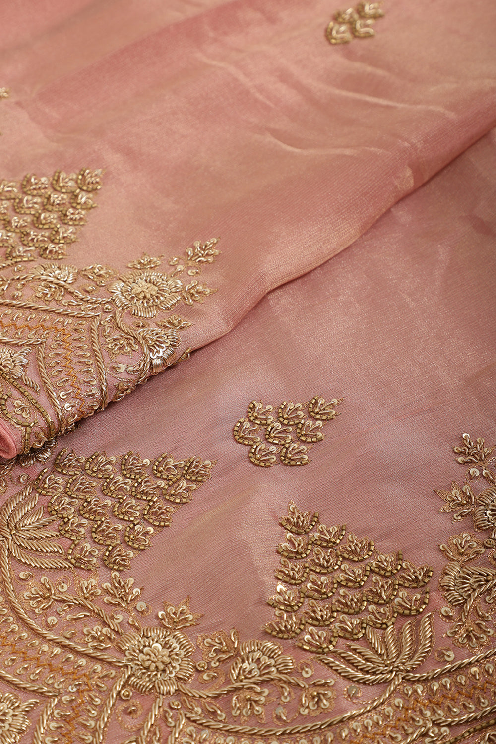 Pink Color Pure Tissue Silk Saree with Zardozi & Sequence Handwork