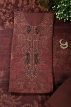 Brown Spun Floral Printed Unstitched Suit Fabric