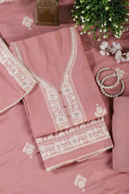 Dusty Pink Muslin Resham Embroidered Unstitched Suit Material