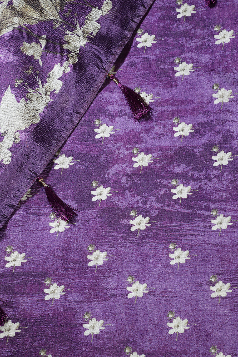 Purple Tussar Silk Floral Printed Saree