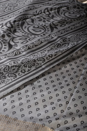 Grey Colour Cotton Silk Abstract Printed Saree
