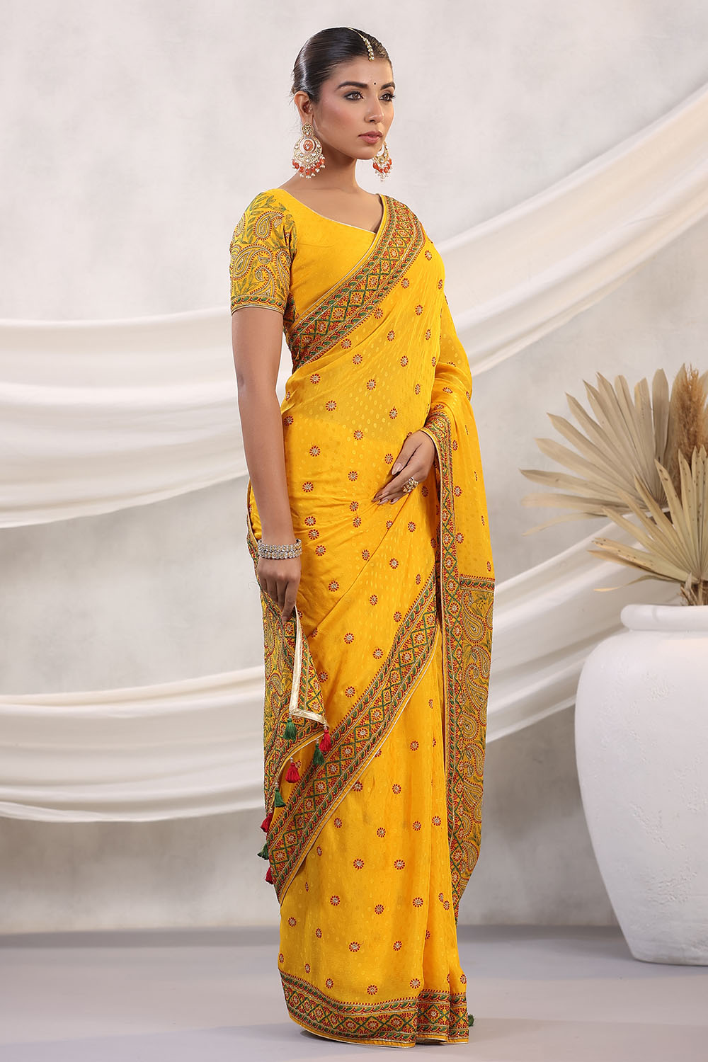 Mustard Color Embroidered Georgette Saree