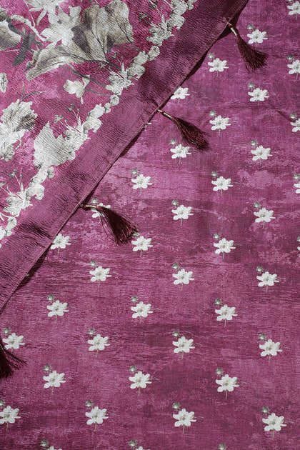 Wine Tussar Silk Floral Printed Saree