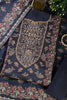 Navy Muslin Printed Unstitched Suit Fabric