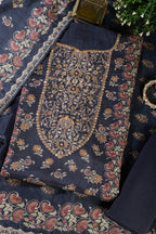 Navy Muslin Printed Unstitched Suit Fabric