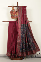 Navy & Wine Silk Resham Embroidered Designer Sarees