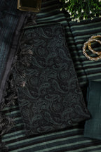 Green & Black Digital Printed Chanderi Cotton Unstiched Suit Material