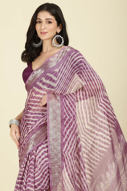 Dusky Purple Color Chiffon Leheriya Printed Saree