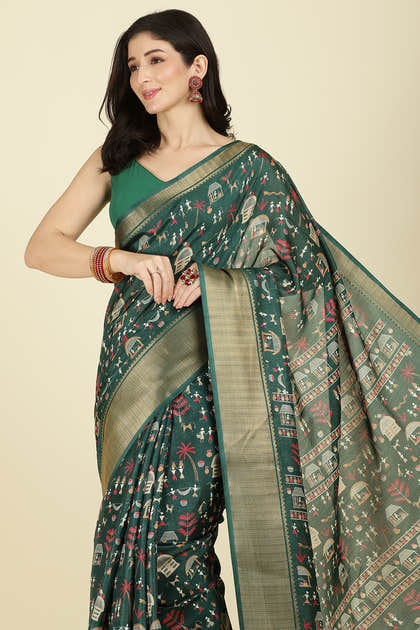 Green Cotton Silk Printed Saree