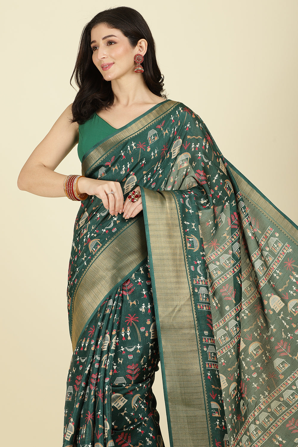 Green Cotton Silk Printed Saree