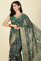 Green Cotton Silk Printed Saree