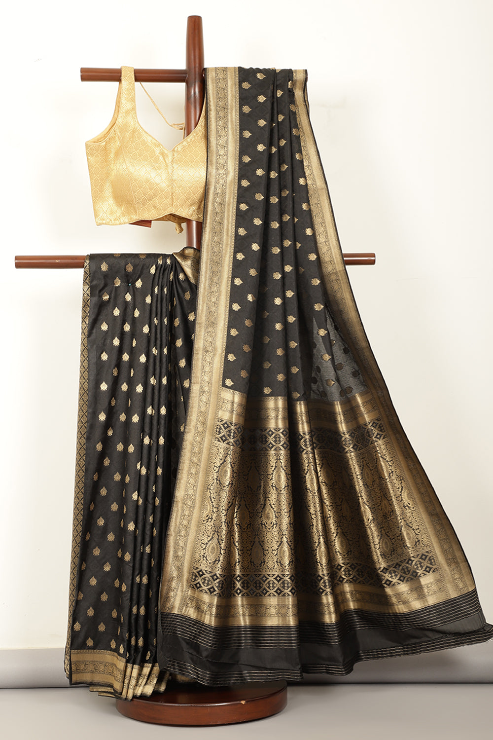 Black Soft Silk Zari and Resham Woven Saree