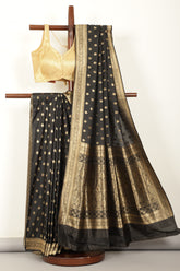 Black Soft Silk Zari and Resham Woven Saree