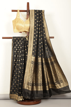 Black Soft Silk Zari and Resham Woven Saree