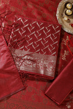 Maroon Colour Zari Woven Silk Unstitched Suit Material