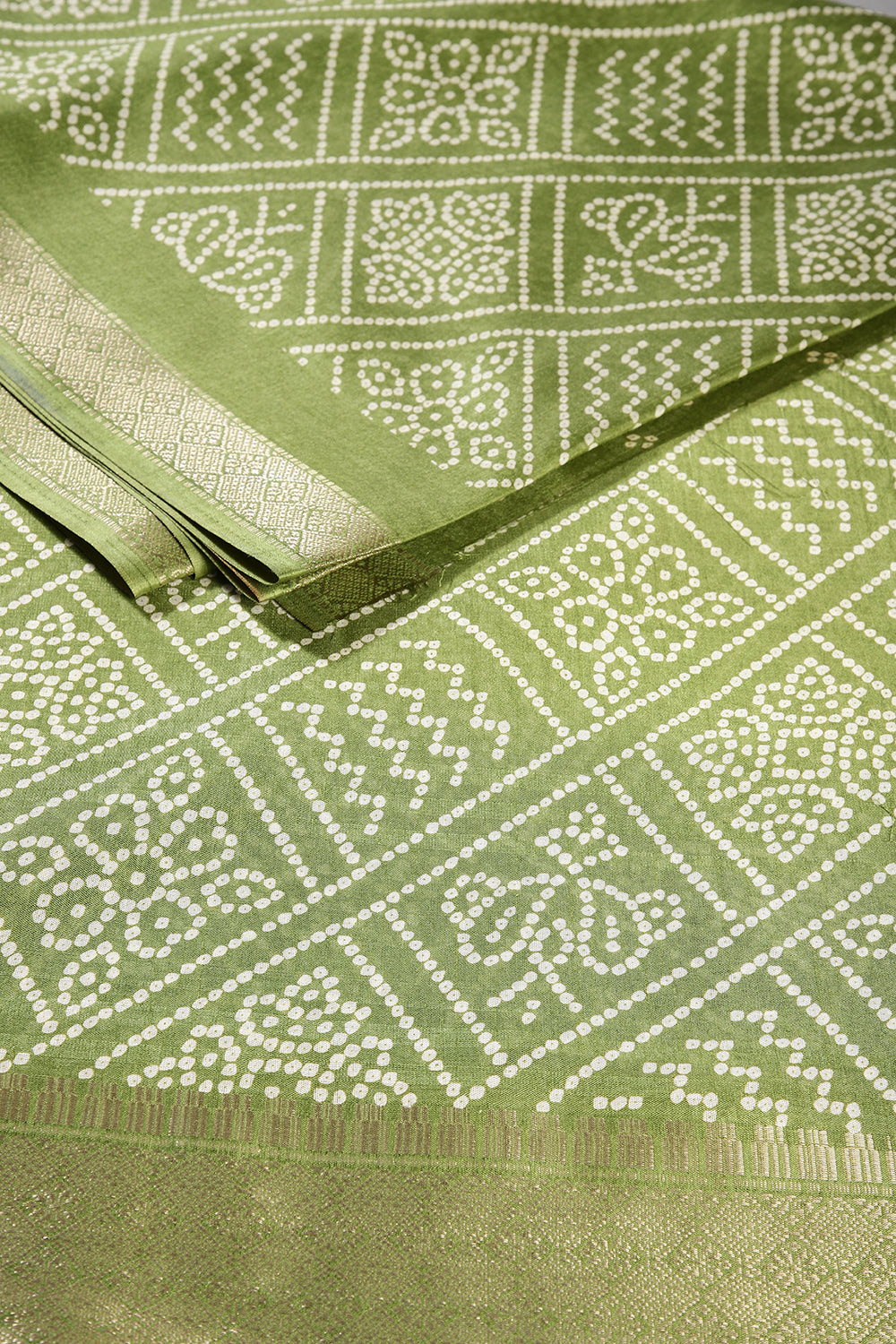 Olive Green Color Bandhani Printed Cotton Silk Saree