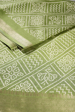 Olive Green Color Bandhani Printed Cotton Silk Saree