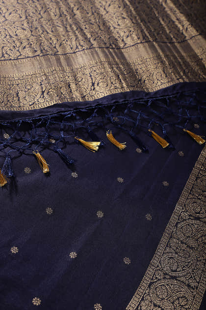 Navy Silk Zari Buta Woven Saree