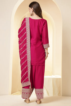 Rani Zari Embroidered Silk Suit With Parsi Salwar