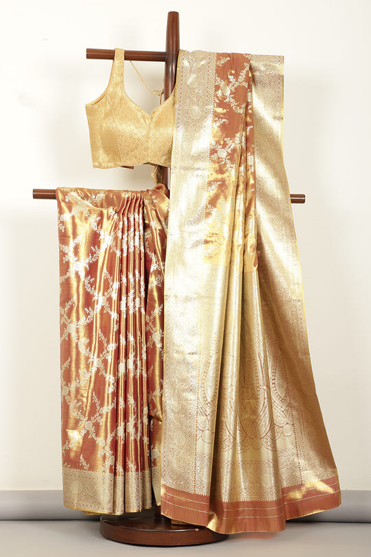 Maroon & Gold Dual Toned Silk Woven Banarsi Saree