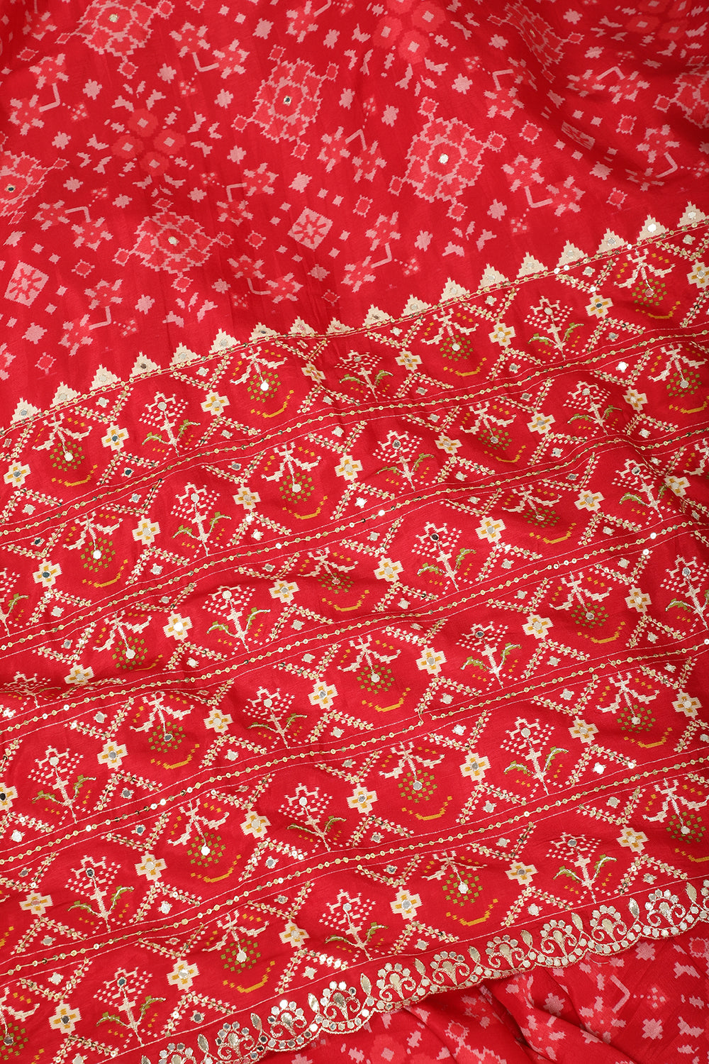 Red Color Ikat Patola Modal Silk Saree with Gota Patti Border