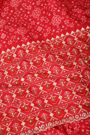 Red Color Ikat Patola Modal Silk Saree with Gota Patti Border