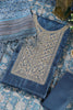 Blue Tussar Silk Neck Zari Embroidered Unstitched Suit